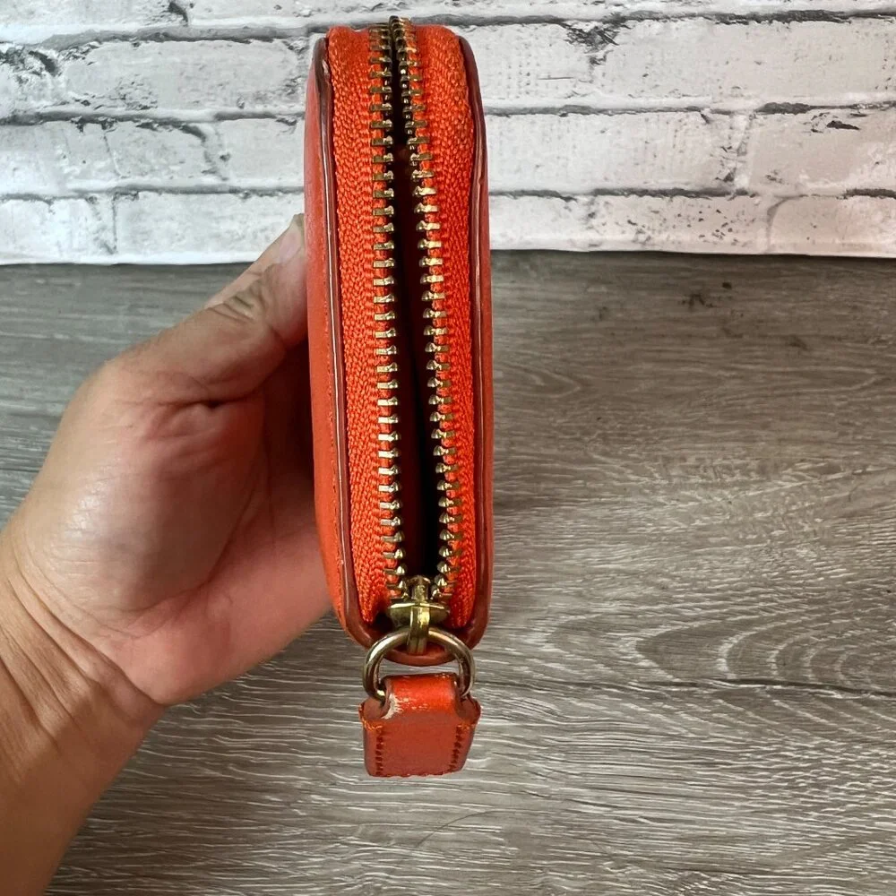 TORY BURCH Amanda logo orange leather zip-up coin purse and card holder